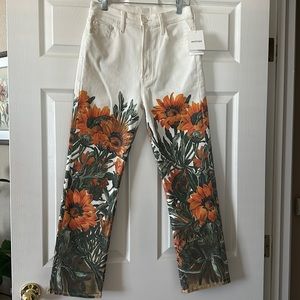 Mother Denim High Waisted Rider Ankle Jeans in Water For Flowers, Size 28